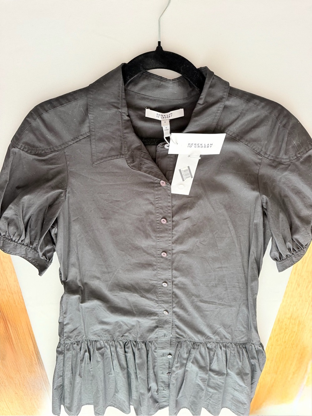 10 Crosby Derek Lam Black Short-Sleeve Button-Front Peplum Shirt
